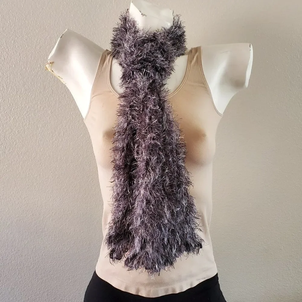 Soft Fuzzy Black Gray and White Scarf